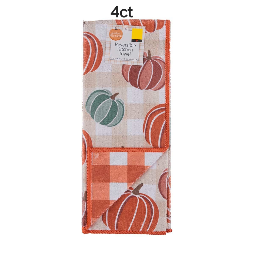 Reversible Pumpkin Kitchen Towel 4ct Set